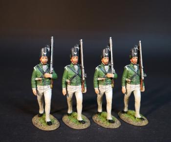 Image of Four Riflemen Marching, Simcoe's Rangers, The Queen's Rangers (1st American Regiment) 1778-1783, British Army, The American War of Independence, 1778-1783--four figures--RETIRED--LAST ONE!!