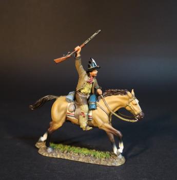 Image of Trooper, 1st Cherokee Mounted Rifles, The Confederate Army, The American Civil War, 1861-1865--single mounted figure with carbine raised in the air Image of Trooper, 1st Cherokee Mounted Rifles, The Confederate Army, The American Civil War, 1861-1865--single mounted figure with carbine raised in the air