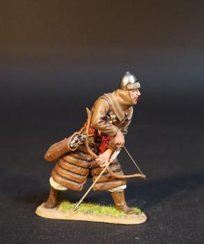 Image of Korean Auxillary Archer Leaning Nocking Arrow (tan armor), The Mongol Invasions of Japan, 1274 and 1281--single figure--RETIRED--LAST TWO!!