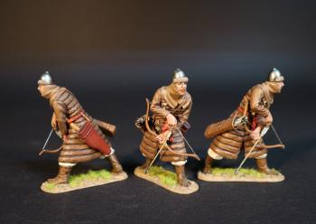 Image of Three Korean Auxillary Archers Leaning Nocking Arrows (tan armor), The Mongol Invasions of Japan, 1274 and 1281--three figures
