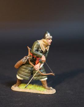 Image of Korean Auxillary Archer Leaning Nocking Arrow (green armor), The Mongol Invasions of Japan, 1274 and 1281--single figure