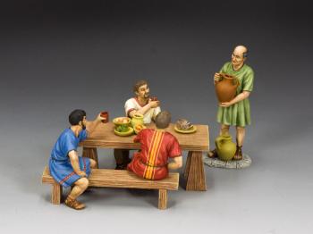 Image of The Wine Drinkers--three seated figure, single standing figure, table