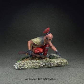Image of "Fresh Tracks", Native Warrior Checking Trail--single crouching figure with musket