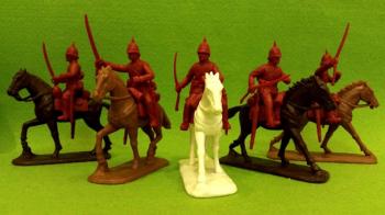 Image of British Cavalry in Spiked Sun-Helmets--five unpainted plastic model mounted figures