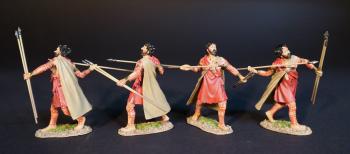 Image of Four Garamantian Light Infantry, The Carthaginians, The Battle of Zama, 202 BCE, Armies and Enemies of Ancient Rome--four figures readying to throw javelins