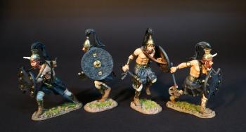Image of Four Myrmidon Warriors (running with axe & shield), The Myrmidons, The Greeks, The Trojan War--four figures