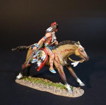 Image of Sioux Warrior looking left with carbine pointed down in right hand, The Battle Where the Girl Saved Her Brother, 17th June 1876, The Black Hill Wars, 1876-1877, Thunder on the Plains--single mounted figure