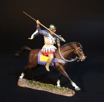 Image of Thessalian Cavalry, Armies and Enemies of Ancient Greece and Macedonia--single mounted figure with ready to thrust spear and cloak flapping behind