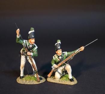 Image of Two Light Infantry Skirmishing (standing ramming, kneeling ramming), Simcoe's Rangers, The Queen's Rangers (1st American Regiment) 1778-1783, British Army, The American War of Independence, 1778-1783--two figures