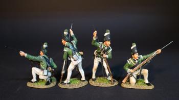 Image of Four Light Infantry Skirmishing (2 standing ramming, 2 kneeling ramming), Simcoe's Rangers, The Queen's Rangers (1st American Regiment) 1778-1783, British Army, The American War of Independence, 1778-1783--four figures