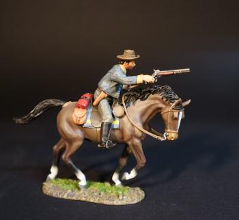 Image of Trooper, 1st Cherokee Mounted Rifles, The Confederate Army, The American Civil War, 1861-1865--single mounted figure firing pistol forward