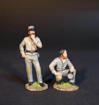 Image of Two Artillery Crewmen, Confederate Artillery, The American Civil War, 1861-1865--two figures (standing thinking, kneeling with cap on forward knee)