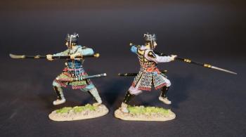 Image of Two Samurai Retainers (black armor & helmet, naganata pointed forward), The Taira Clan, The Gempei War, 1180-1185--two figures