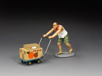 Image of The Delivery Coolie and Cart--single figure with cart and packages