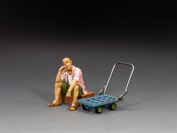 Image of The Waiting Coolie and His Cart--single seated figure with cart