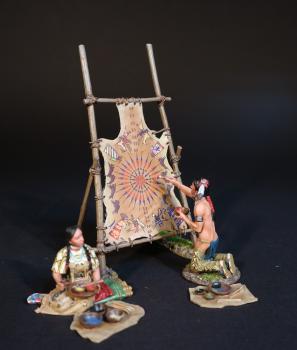 Image of Buffalo Robe Painter, The Fur Trade--two kneeling figures, stretched buffalo skin, paint pots