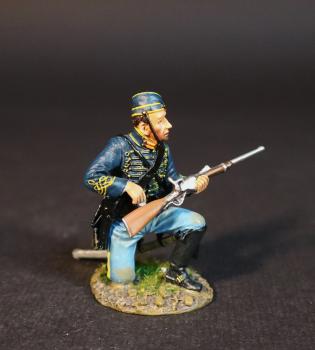 Image of Dismounted Trooper in forage cap kneeling reloading Spencer carbine, "The Butterflies", 3rd New Jersey Cavalry Regiment, Union Army of the Potomac, 1864, The American Civil War, 1861-1865--single figure