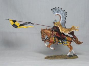 Image of Hussar Lance Pennant (A), Polish Winged Hussars--single mounted figure with black and yellow pennant