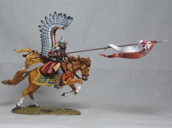 Image of Hussar Lance Pennant (B), Polish Winged Hussars--single mounted figure with red and white pennant