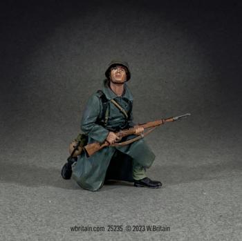 Image of German Grenadier in Greatcoat Kneeling Looking Up, 1943-45--single figure