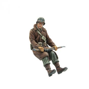 Image of U.S. Winter Infantry Sitting with M1 Garand, Tank Rider, Ardennes, 1944--single figure Image of U.S. Winter Infantry Sitting with M1 Garand, Tank Rider, Ardennes, 1944--single figure