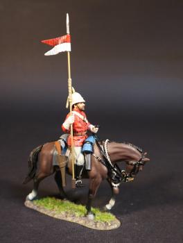 Image of RCMP Mounted Policeman (pith helmet), The North West Mounted Police, The March West, 1874, The Fur Trade--single mounted figure with pennon on spear