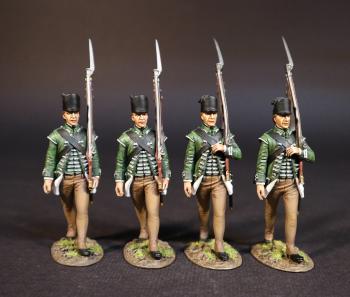 Image of Four British Legion Infantrymen, Tarleton's Raiders, The British Legion, The Battle of Cowpens, January 17th, 1781, The American War of Independence, 1775–1783--four marching figures