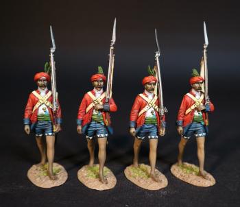 Image of Four British Sepoys, The British Army, The Battle of Wandewash, 22nd JANUARY 1760, The Seven Years War, 1756-1763--four figures