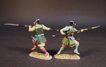Two Samurai Retainers (green armor & helmet, naganata ready to thrust), The Minamoto Clan, The Gempei War, 1180-1185--two figures #0
