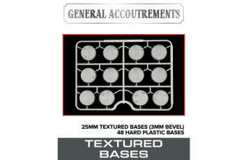 25mm Textured Bases (3mm Bevel)--48 textured hard plastic 25mm bases with a 3mm height and bevel edge 25mm Textured Bases (3mm Bevel)--48 textured hard plastic 25mm bases with a 3mm height and bevel edge #49314