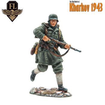 Image of Winter German Waffen SS Running with K98, Kharkov, 1943--single figure