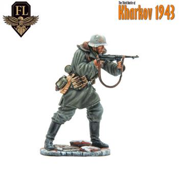Image of Winter German Waffen SS Standing Firing MP40, Kharkov, 1943--single figure