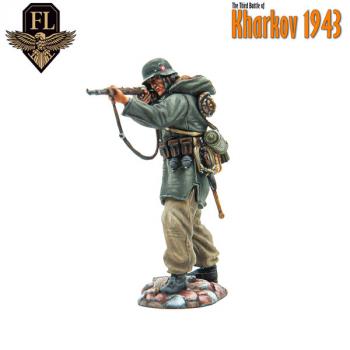 Image of Winter German Waffen SS Standing Firing K98, Kharkov, 1943--single figure