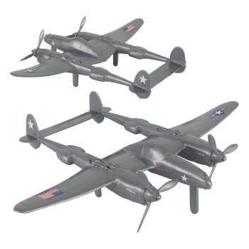 Image of TimMee WW2 P-38 Lightning Fighter Plane - 2pc Silver Plastic Army Men Aircraft