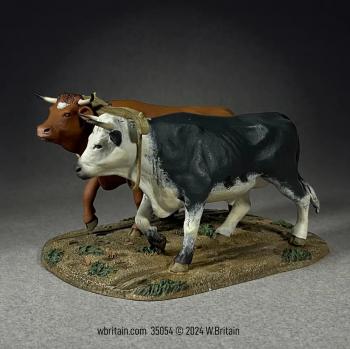 Image of Yoke of Oxen--two oxen figures on single scenic base