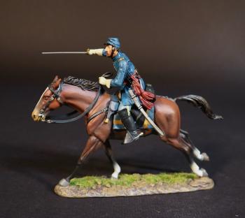 Image of Officer with Sword Pointed Forward (blue blanket with yellow stripes), Union Cavalry Corps, The Army of the Potomac, The Battle of Brandy Station, June 9th, 1863, The American Civil War, 1861-1865--single mounted figure Image of Officer with Sword Pointed Forward (blue blanket with yellow stripes), Union Cavalry Corps, The Army of the Potomac, The Battle of Brandy Station, June 9th, 1863, The American Civil War, 1861-1865--single mounted figure