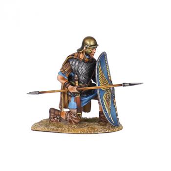 Roman Auxiliary Legionary Shield Wall, Front Rank V2, Cohors II Flavia Bessorum--single kneeling figure with bronze helmet, cape, spear, and shield Roman Auxiliary Legionary Shield Wall, Front Rank V2, Cohors II Flavia Bessorum--single kneeling figure with bronze helmet, cape, spear, and shield #50610