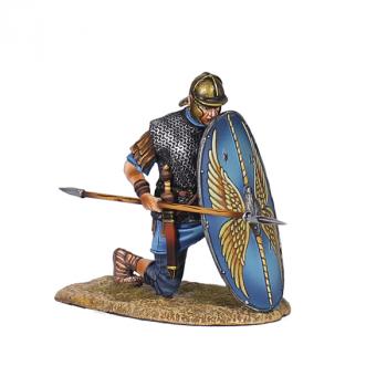 Roman Auxiliary Legionary Shield Wall, Front Rank V3, Cohors II Flavia Bessorum--single kneeling figure with bronze helmet, spear, and shield Roman Auxiliary Legionary Shield Wall, Front Rank V3, Cohors II Flavia Bessorum--single kneeling figure with bronze helmet, spear, and shield #50611