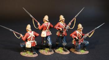 Image of Four Infantrymen (2 standing reaching for cartridge, 2 kneeling reaching for cartridge), The 99th (Duke of Edinburgh's) Regiment, Eschowe Relief Column, Battle of Gingindhlovu, 2nd April 1879--four figures--ACCEPTING PRE-ORDERS ONLY. Image of Four Infantrymen (2 standing reaching for cartridge, 2 kneeling reaching for cartridge), The 99th (Duke of Edinburgh's) Regiment, Eschowe Relief Column, Battle of Gingindhlovu, 2nd April 1879--four figures--ACCEPTING PRE-ORDERS ONLY.