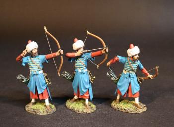 Three Ottoman Archers (light blue tunics), The Ottoman Empire, The Great Siege of Malta, 1565, The Crusades--three figures (having fired, ready to fire, reaching for arrow) Three Ottoman Archers (light blue tunics), The Ottoman Empire, The Great Siege of Malta, 1565, The Crusades--three figures (having fired, ready to fire, reaching for arrow) #51267