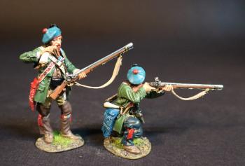 Two Rangers (standing, reaching for cartridge; kneeling firing), Roger's Rangers, The Raid on St. Francis, 1759, The French and Indian War, 1754-1763--two figures Two Rangers (standing, reaching for cartridge; kneeling firing), Roger's Rangers, The Raid on St. Francis, 1759, The French and Indian War, 1754-1763--two figures #51273