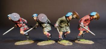 Four Highlanders Charging (2 in red plaid & 2 in green plaid), The Jacobite Army, The Battle of Culloden, 16th April 1745, The Jacobite Rebellion, 1745--four figures with broadswords and raised bucklers Four Highlanders Charging (2 in red plaid & 2 in green plaid), The Jacobite Army, The Battle of Culloden, 16th April 1745, The Jacobite Rebellion, 1745--four figures with broadswords and raised bucklers #51284