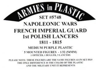 Five Lancers, 1st Polish Lancers, French Imperial Guard, Napoleonic Wars, 1811-1815--5 mounted figures in 5 poses (1 Officer, 1 Bugler, 3 Troopers) (medium purple plastic) Five Lancers, 1st Polish Lancers, French Imperial Guard, Napoleonic Wars, 1811-1815--5 mounted figures in 5 poses (1 Officer, 1 Bugler, 3 Troopers) (medium purple plastic) #51450