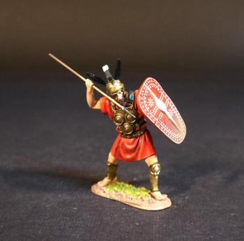 Samnite Warrior (red tunic), The Samnites, Armies and Enemies of Ancient Rome--single figure with spear raised overhand ready stab downward and shield raised Samnite Warrior (red tunic), The Samnites, Armies and Enemies of Ancient Rome--single figure with spear raised overhand ready stab downward and shield raised #51496