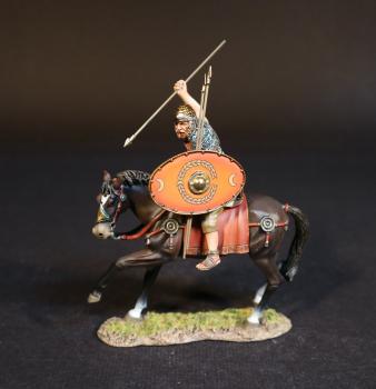 Roman Auxiliary Cavalryman with Red Shield, Roman Auxiliary Cavalry, Armies and Enemies of Ancient Rome--single mounted figure with equipped shield and two spears in hand, spear raised to strike Roman Auxiliary Cavalryman with Red Shield, Roman Auxiliary Cavalry, Armies and Enemies of Ancient Rome--single mounted figure with equipped shield and two spears in hand, spear raised to strike #51499