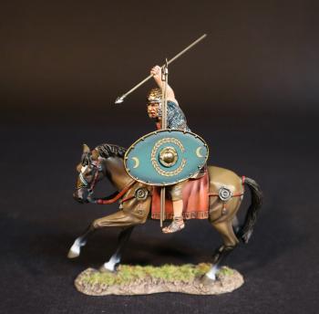 Roman Auxiliary Cavalryman with Green Shield, Roman Auxiliary Cavalry, Armies and Enemies of Ancient Rome--single mounted figure with equipped shield and two spears in hand, spear raised to strike Roman Auxiliary Cavalryman with Green Shield, Roman Auxiliary Cavalry, Armies and Enemies of Ancient Rome--single mounted figure with equipped shield and two spears in hand, spear raised to strike #51500