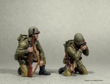 "Reporting In", U.S. Infantrymen Kneeling, 1944-45--two kneeling figures "Reporting In", U.S. Infantrymen Kneeling, 1944-45--two kneeling figures #51535