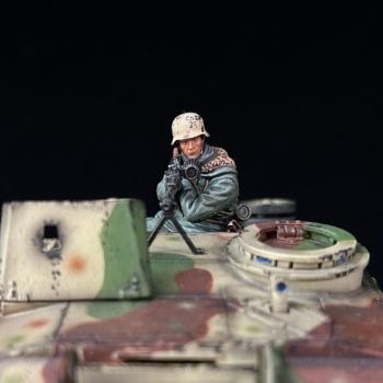 Tank Rider Machine Gunner. The Stug III Assault Gun, Battle of Kharkov--single kneeling figure with MG propped on tank Tank Rider Machine Gunner. The Stug III Assault Gun, Battle of Kharkov--single kneeling figure with MG propped on tank #51672
