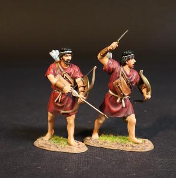 Two Cretan Archers (red tunics), Armies and Enemies of Ancient Greece and Macedonia--two figures with bows and bucklers (1 drawing bow; 1 with raised sword & lowered bow) Two Cretan Archers (red tunics), Armies and Enemies of Ancient Greece and Macedonia--two figures with bows and bucklers (1 drawing bow; 1 with raised sword & lowered bow) #51682