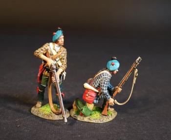 Two Rangers (standing with musket pointed down; kneeling at the ready), Roger's Rangers, The Raid on St. Francis, 1759, The French and Indian War, 1754-1763--two figures Two Rangers (standing with musket pointed down; kneeling at the ready), Roger's Rangers, The Raid on St. Francis, 1759, The French and Indian War, 1754-1763--two figures #51688